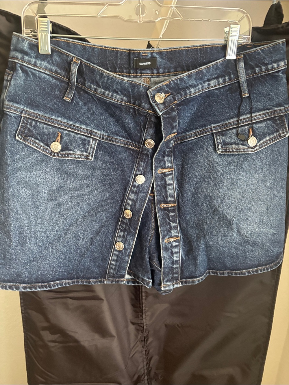 Express Dark Blue Denim Skort with Front Button Detail